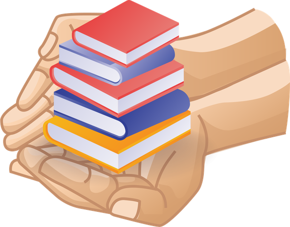 Mão dando pilha de livros para ler  Ilustração