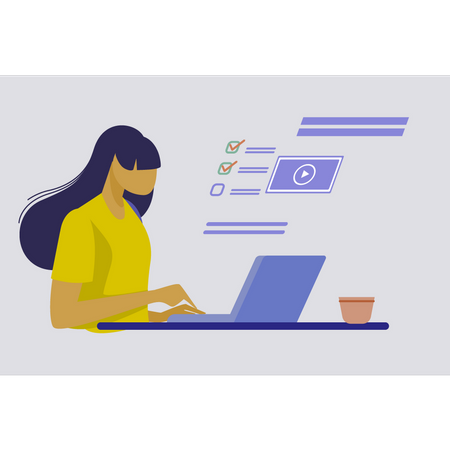 Das Mädchen arbeitet am Laptop  Illustration