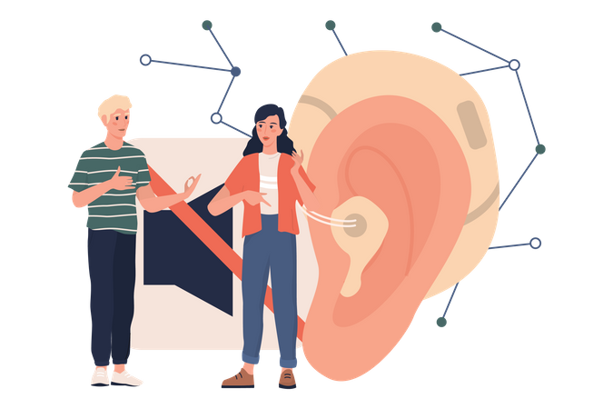 Deaf man and woman talk to each other  イラスト