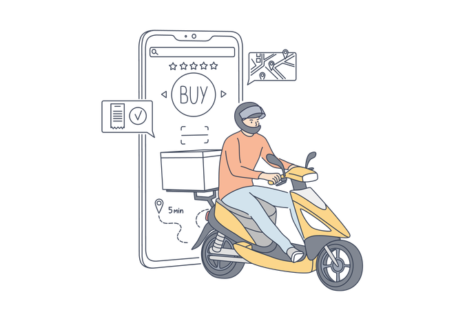 Delivery boy is delivering goods at faster rate  Illustration