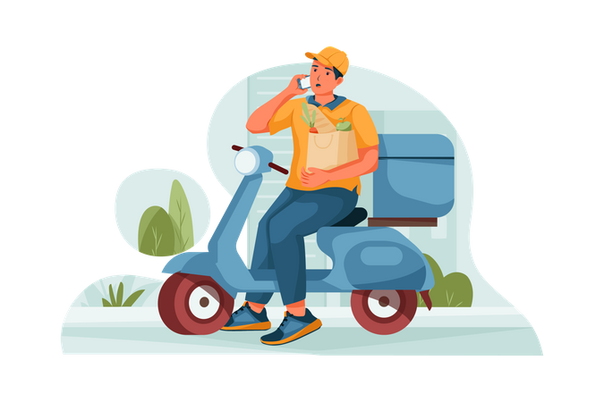 Delivery Man calling the customer to notify them  Illustration
