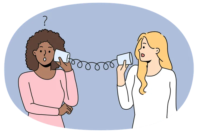 Diverse Frauen sprechen am Dosentelefon  Illustration