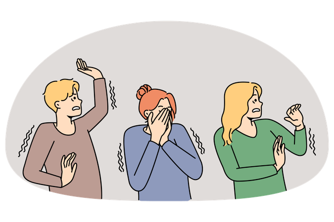 Diverse people feeling frightened and terrified suffer from anxiety  Illustration