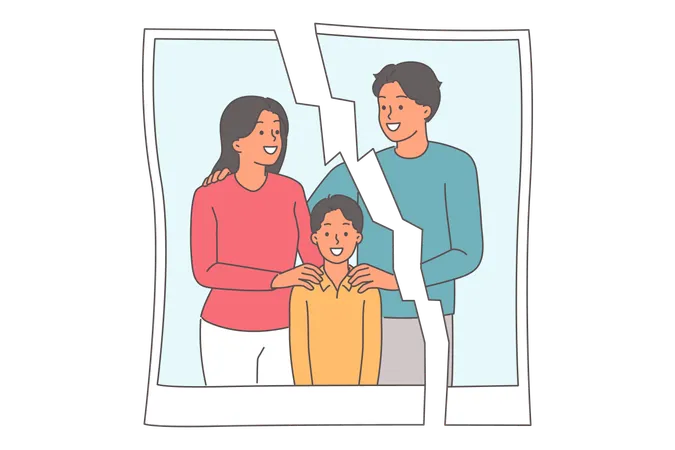 Divorced married couple with boy  Illustration