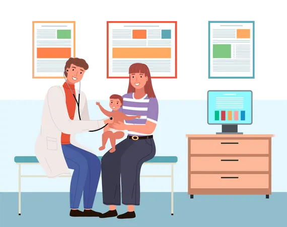 Doctor examining child patient  Illustration