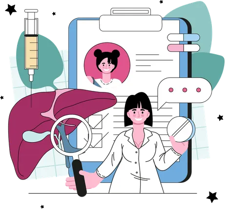 Doctor making liver report  Ilustração