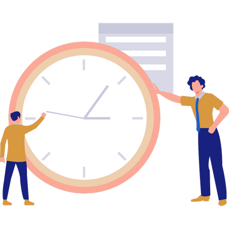 Dos empresarios hablando de gestión del tiempo.  Ilustración
