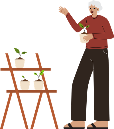 Elder woman is doing gardening  イラスト