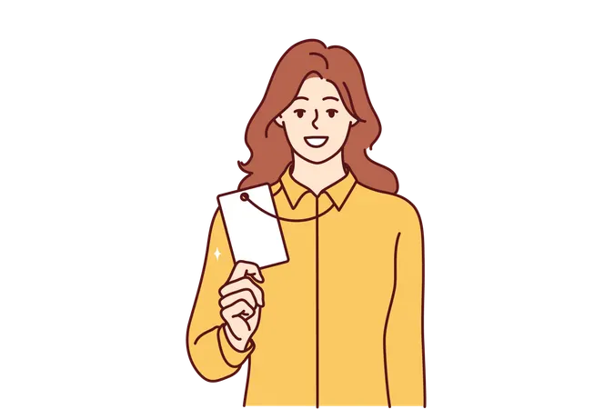 Empleada tiene su cédula de identidad en el cuello  Ilustración