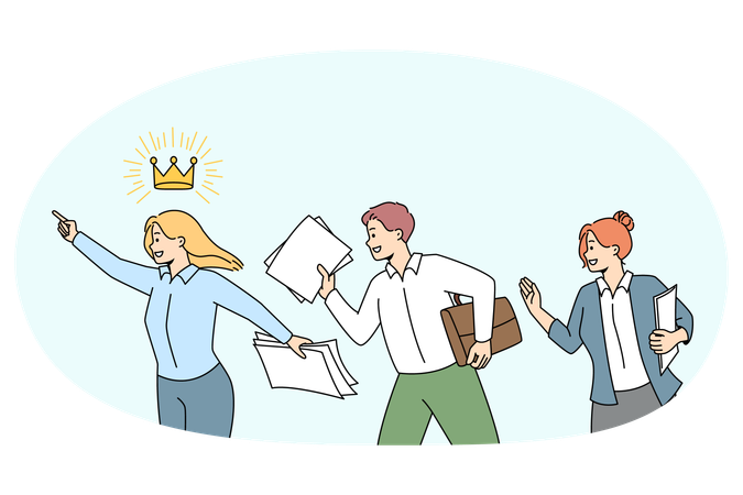 Employees following female leader reach shared business goals and success  Illustration