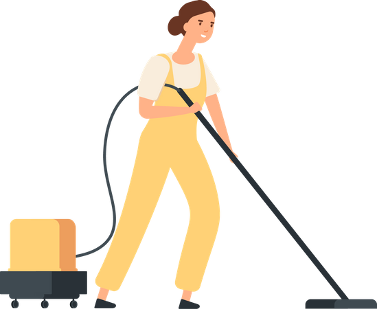 Empregada feminina aspirando o chão  Ilustração
