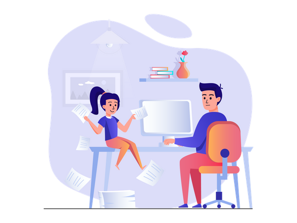 Empregador distraído por filho  Ilustração