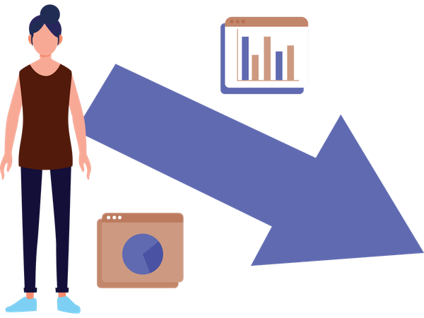 Mujer de negocios con gráfico de pérdidas  Ilustración