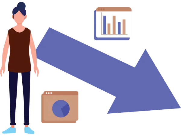 Mujer de negocios con gráfico de pérdidas  Ilustración