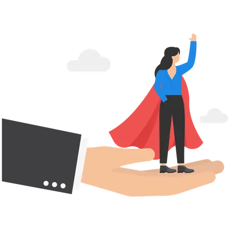 Crença de super-herói empresária na mão apoiada Ilustração