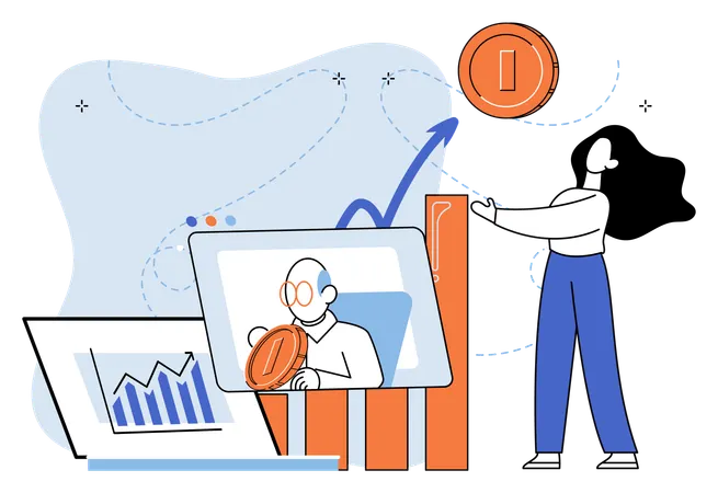 Empresária trabalhando no gráfico financeiro  Ilustração
