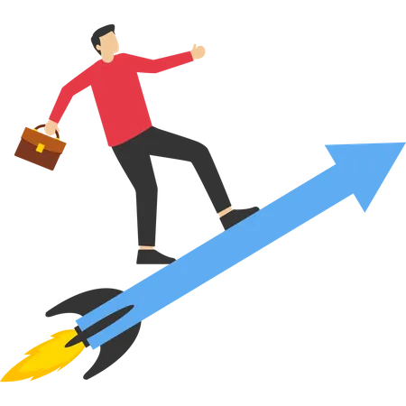 Empresário de pé no gráfico de crescimento  Ilustração