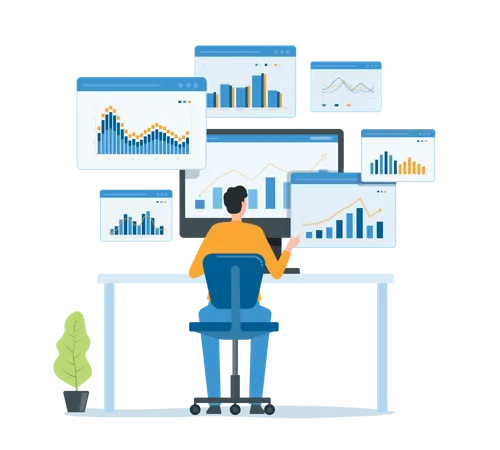 Empresário fazendo análise de dados  Ilustração
