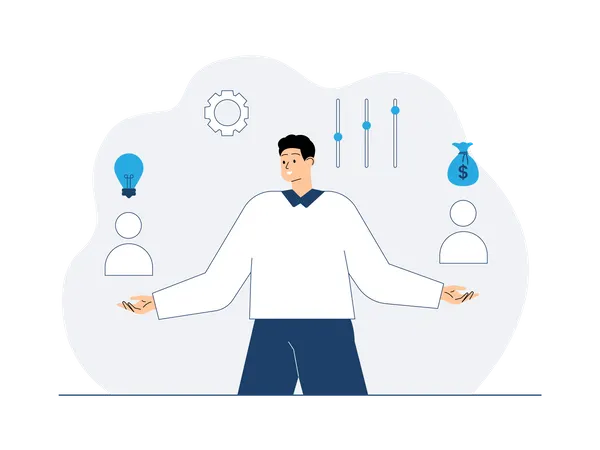 Empresário fazendo gestão de funcionários  Ilustração