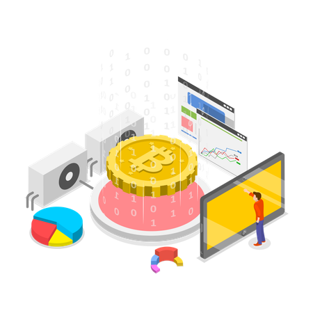 Empresário fazendo investimento em bitcoin  Ilustração