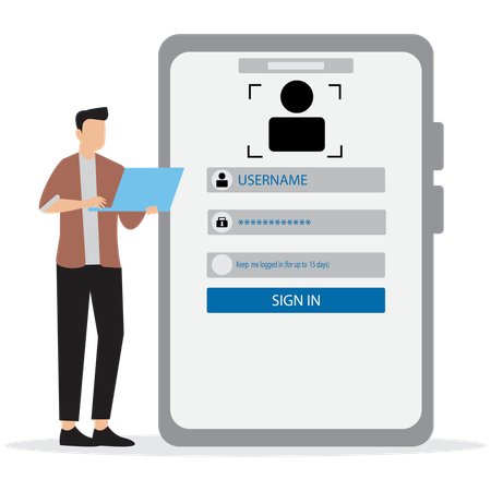 Empresário fazendo login de usuário  Ilustração