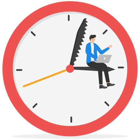 Hombre de negocios sosteniendo las manecillas de la hora del reloj mientras que el minutero ha visto pasar a la hora de la cita  Ilustración