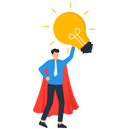 Super-herói empresário segurando ideia criativa  Ilustração