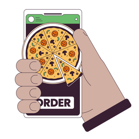 Pedindo pizza pelo smartphone  Ilustração