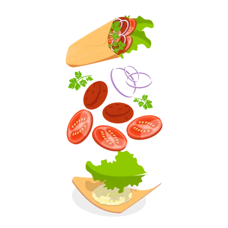 Wrap de queijo mexicano mostrando ingredientes  Ilustração