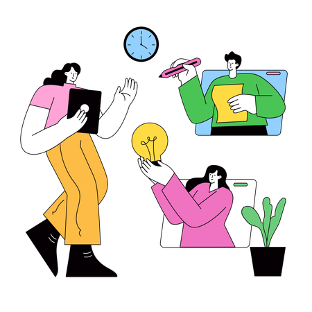 Equipo haciendo una lluvia de ideas de diseño  Ilustración