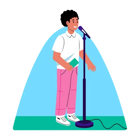 Estudante do sexo masculino fazendo discurso sobre educação Ilustração