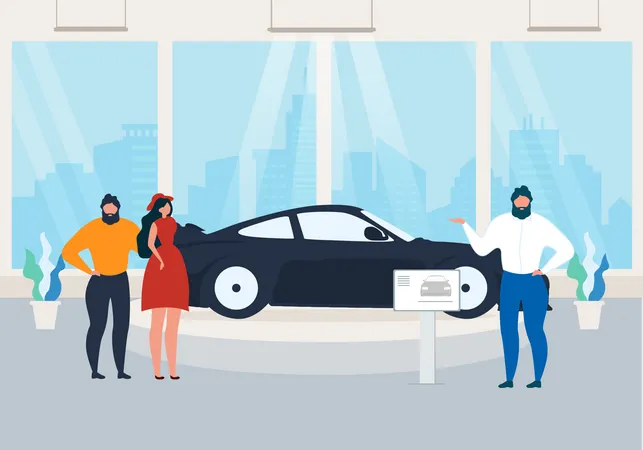 Exposição de Novo Modelo de Carro em Showroom  Ilustração