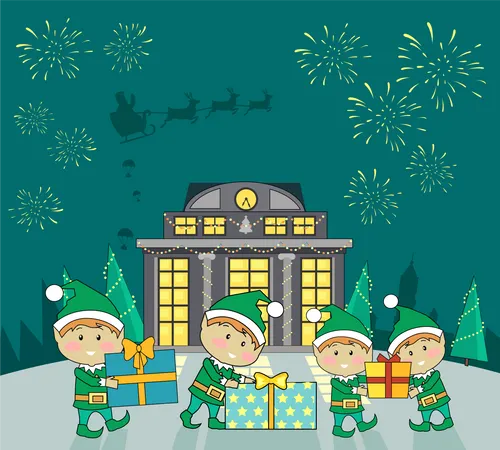 Fairy elves packing presents  Illustration