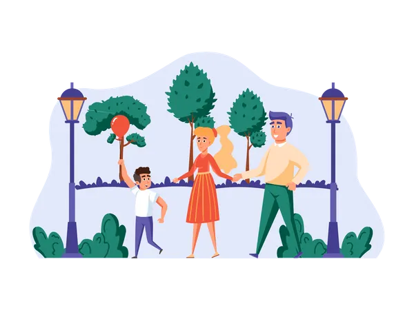 Familia caminando en el parque  Ilustración