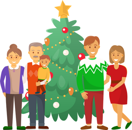 Família comemorando o dia de Natal  Ilustração