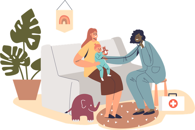 Family doctor visit kid at home  Illustration