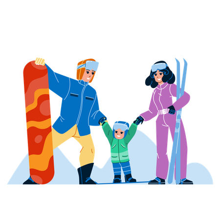 Family is enjoying skiing  Illustration