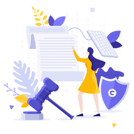 Female advocate checking documents  Illustration