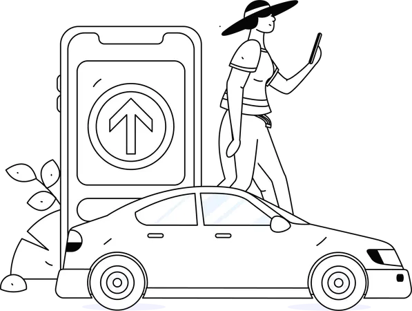 Female booking cab  Illustration