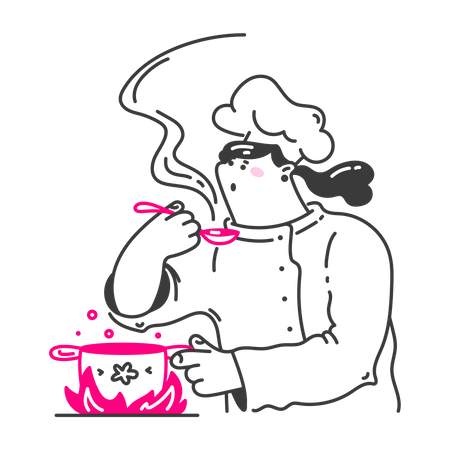 Female chef tasting soup  Illustration