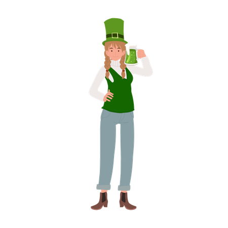 Female Enjoying Green Beer on St patricks day  イラスト