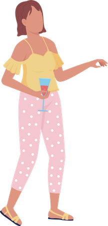 Female  holding Drink Glass  Illustration
