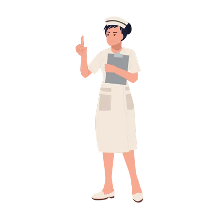 Female nurse holding report and giving information  Illustration