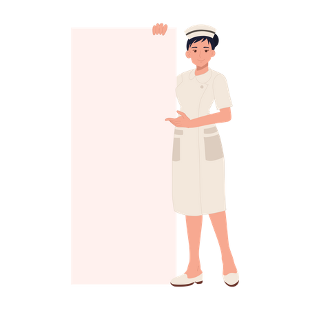 Female nurse with big signboard  Illustration