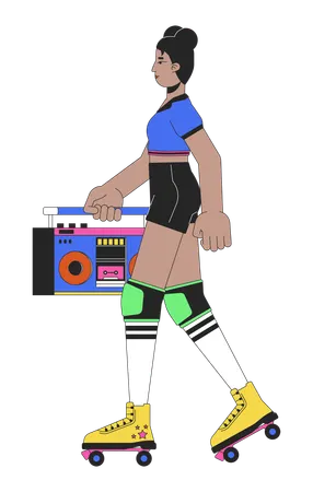 Female roller skater carrying boombox  일러스트레이션
