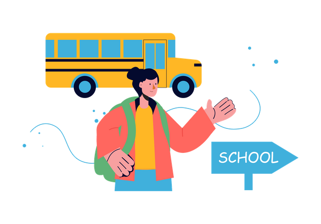 Female student going to school  Illustration