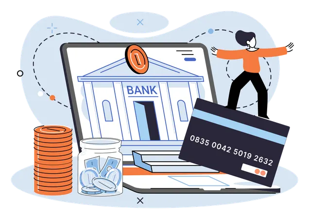 Une femme effectue un paiement par carte de crédit via une plateforme bancaire en ligne  Illustration