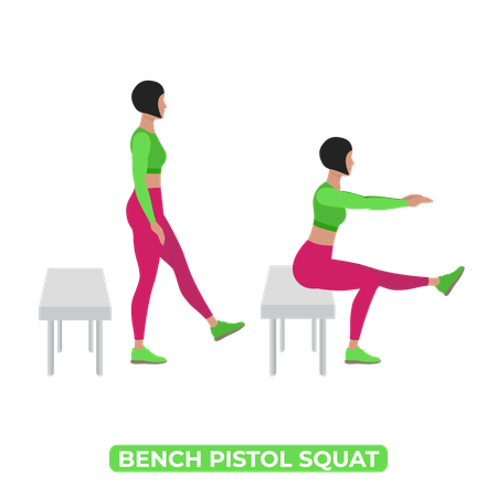 Femme faisant un squat au pistolet sur banc  Illustration