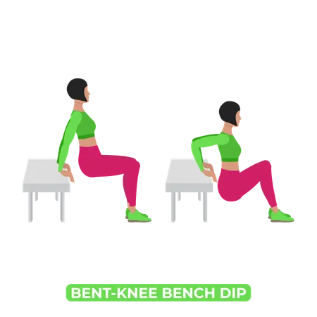 Femme faisant une trempette sur banc triceps genou plié  Illustration