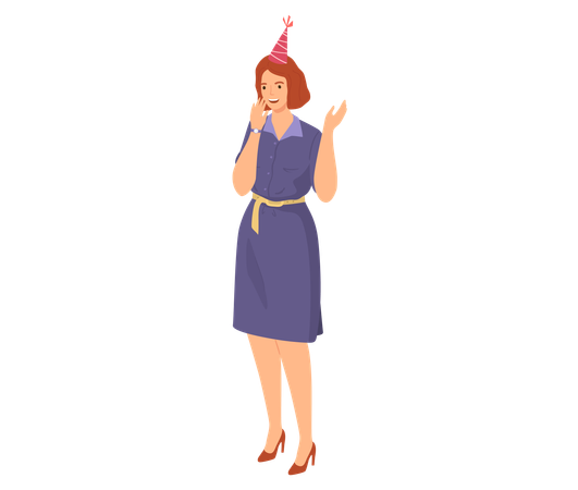Une femme joyeuse célébrant les vacances dit félicitations  Illustration